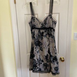 Grey floral dress with ribbon straps, size 10 LOFT